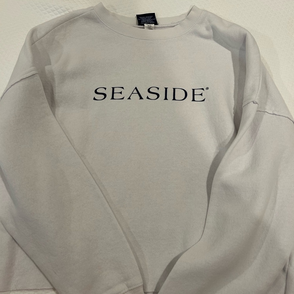 Seaside - white with navy seaside logo cropped sweatshirt